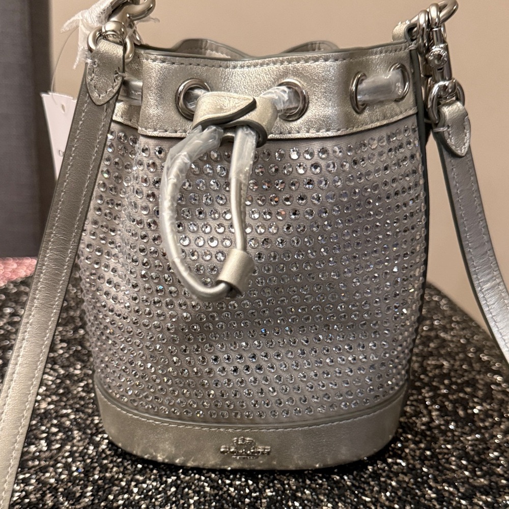Coach Metallic Rhinestone Silver Mini Bucket Bag